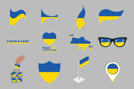 Flag of Ukraine Set, original and simple Ukraine flag Bundle, vector illustration of Ukraine flag Collectionのイラスト素材