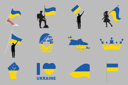 Flag of Ukraine Set, original and simple Ukraine flag Bundle, vector illustration of Ukraine flag Collectionのイラスト素材