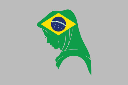 Brazil Muslim girl wearing Brazilian flag hijab, Brazil flag over green background vector illustration, Brazilian flag vector, Brazilian national flag graphicのイラスト素材