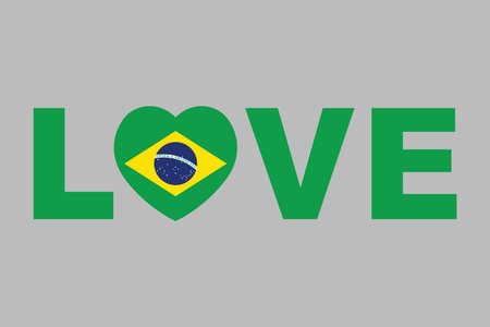 Love Word with Brazil heart shape, Brazil flag over green background vector illustration, Brazilian flag vector, Brazilian national flag graphicのイラスト素材