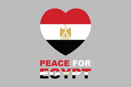 Peace for Egypt Word with heart shape, National Egypt flag Vector illustration, Flag of the Arab Republic of Egypt, Illustration Flag of Egypt, Symbol of patriotism and freedomのイラスト素材