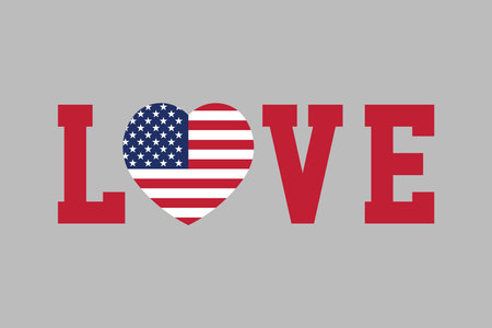 Love Word with USA heart shape, USA vector illustration, Vector flag of USA, united states, American flagのイラスト素材