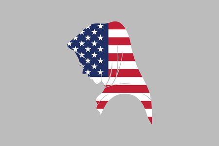 American Muslim girl wearing USA flag hijab, Muslim American woman, American woman, American flag, USA, united states, silhouette vectorのイラスト素材