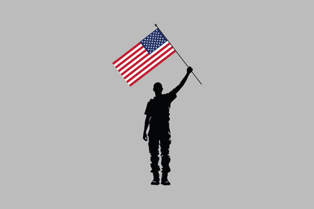 A Man with American flag, American Man, American flag, USA, united states, silhouette vectorのイラスト素材