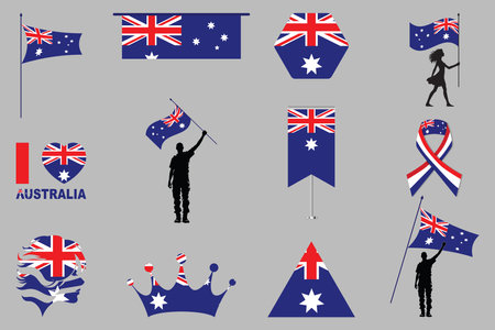 Flag of Australia Set, Original and simple Australia flag Bundle, vector illustration of Australia flag Collectionのイラスト素材