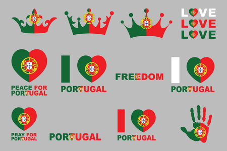 Flag of Portugal Set, Original and simple Portugal flag Bundle, vector illustration of Portugal flag Collectionのイラスト素材