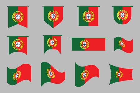 Flag of Portugal Set, Original and simple Portugal flag Bundle, vector illustration of Portugal flag Collectionのイラスト素材