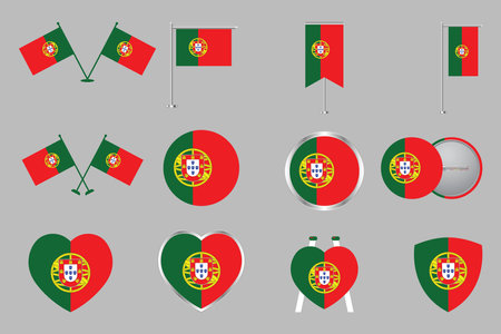 Flag of Portugal Set, Original and simple Portugal flag Bundle, vector illustration of Portugal flag Collectionのイラスト素材
