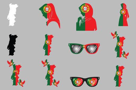 Flag of Portugal Set, Original and simple Portugal flag Bundle, vector illustration of Portugal flag Collectionのイラスト素材