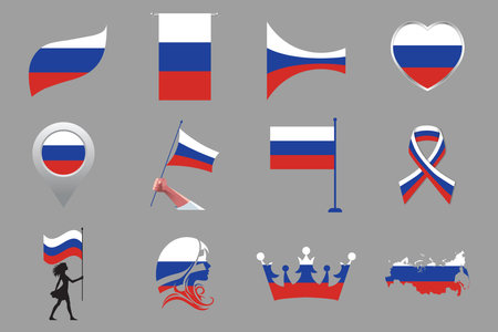 Flag of Russia Set, Original and simple Russia flag Bundle, vector illustration of Russia flag Collectionのイラスト素材