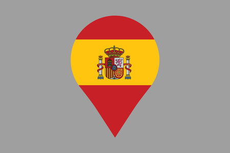 Spain flag with location sign, Flag of Spain national country symbol illustration Vector, Rectangle Spain flag illustration, Flat vector illustrationのイラスト素材