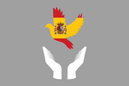 Peace for Spain with flag, Flag of Spain national country symbol illustration Vector, Rectangle Spain flag illustration, Flat vector illustrationのイラスト素材