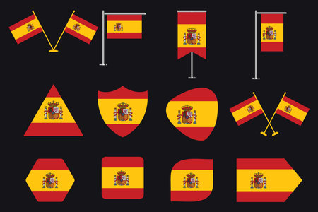 Flag of Spain Set, Original and simple Spain flag Bundle, vector illustration of Spain flag Collectionのイラスト素材