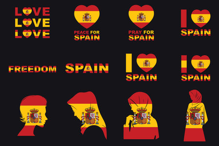 Flag of Spain Set, Original and simple Spain flag Bundle, vector illustration of Spain flag Collectionのイラスト素材