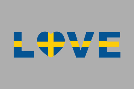 Love Word with Sweden heart shape, Sweden flag vector graphic, Sweden country flag is a symbol of freedom, National Sweden flag, vector illustrationのイラスト素材