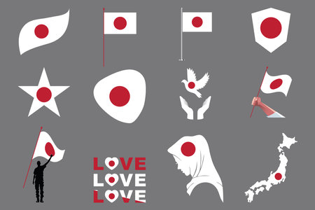 Flag of Japan Set, Original and simple Japan flag Bundle, vector illustration of Japan flag Collectionのイラスト素材