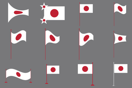 Flag of Japan Set, Original and simple Japan flag Bundle, vector illustration of Japan flag Collectionのイラスト素材