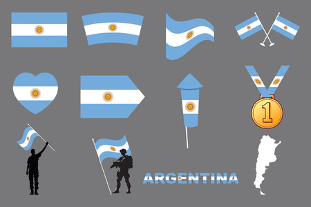 Flag of Argentina Set, Original and simple Argentina flag Bundle, vector illustration of Argentina flag Collectionのイラスト素材