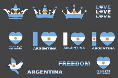 Flag of Argentina Set, Original and simple Argentina flag Bundle, vector illustration of Argentina flag Collectionのイラスト素材