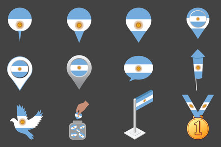 Flag of Argentina Set, Original and simple Argentina flag Bundle, vector illustration of Argentina flag Collectionのイラスト素材