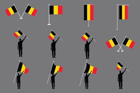 Flag of Belgium Set, Original and simple Belgium flag Bundle, vector illustration of Belgium flag Collectionのイラスト素材