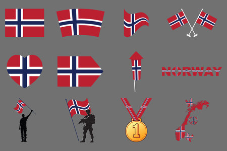 Flag of Norway Set, Original and simple Norway flag Bundle, vector illustration of Norway flag Collectionのイラスト素材