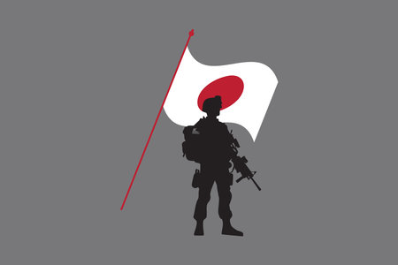 Japan soldier with flag, Japan flag vector graphic, Japan country flag is a symbol of freedom, National Japan flag, vector illustrationのイラスト素材