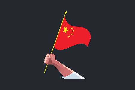 A hand holding a China flag, Flag of China national country symbol illustration Vector, Rectangle China flag illustration, Flat vector illustrationのイラスト素材