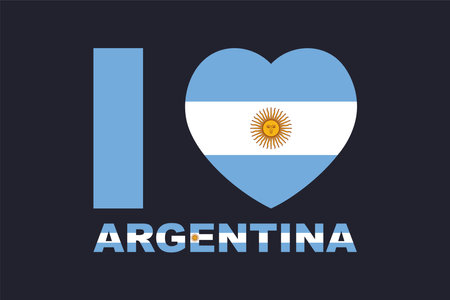 I love Argentina Word with heart shape, Flag of Argentina national country symbol illustration Vector, Rectangle Argentina flag illustration, Flat vector illustrationのイラスト素材