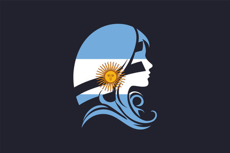 Argentina flag and girlâs shape, Flag of Argentina national country symbol illustration Vector, Rectangle Argentina flag illustration, Flat vector illustrationのイラスト素材
