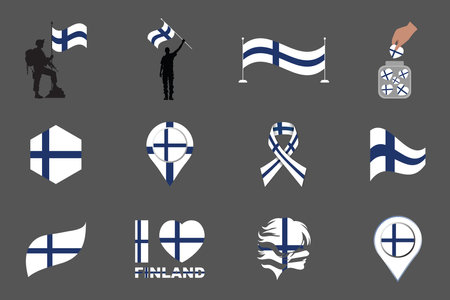 Flag of Finland Set, Original and simple Finland flag Bundle, vector illustration of Finland flag Collectionのイラスト素材