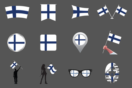 Flag of Finland Set, Original and simple Finland flag Bundle, vector illustration of Finland flag Collectionのイラスト素材