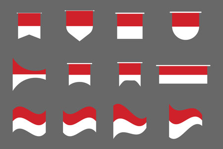 Flag of Indonesia Set, Original and simple Indonesia flag Bundle, vector illustration of Indonesia flag Collectionのイラスト素材