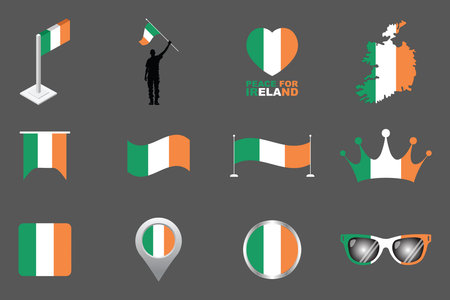 Flag of Ireland Set, Original and simple Ireland flag Bundle, vector illustration of Ireland flag Collectionのイラスト素材