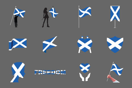 Flag of Scotland Set, Original and simple Scotland flag Bundle, vector illustration of Scotland flag Collectionのイラスト素材