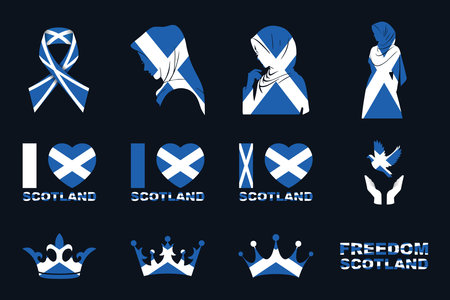 Flag of Scotland Set, Original and simple Scotland flag Bundle, vector illustration of Scotland flag Collectionのイラスト素材