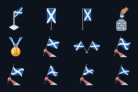 Flag of Scotland Set, Original and simple Scotland flag Bundle, vector illustration of Scotland flag Collectionのイラスト素材