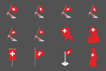 Flag of Switzerland Set, Original and simple Switzerland flag Bundle, vector illustration of Switzerland flag Collectionのイラスト素材