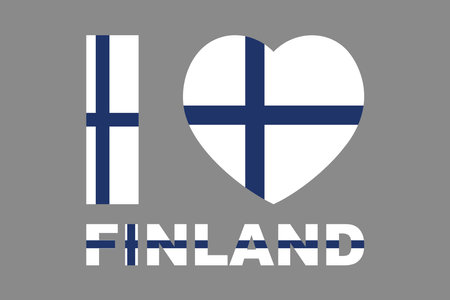 I love Finland Word with heart shape, Flag of Finland national country symbol illustration Vector, Rectangle Finland flag illustration, Flat vector illustrationのイラスト素材