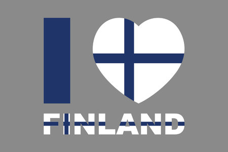 I love Finland Word with heart shape, Flag of Finland national country symbol illustration Vector, Rectangle Finland flag illustration, Flat vector illustrationのイラスト素材