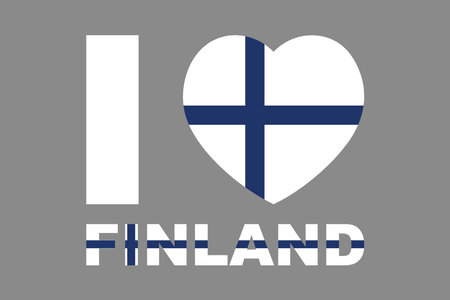 I love Finland Word with heart shape, Flag of Finland national country symbol illustration Vector, Rectangle Finland flag illustration, Flat vector illustrationのイラスト素材