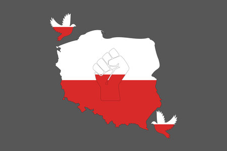 Map of Poland with the national flag of Poland, Poland flag vector graphic, Poland country flag is a symbol of freedom, National Poland flag, vector illustrationのイラスト素材