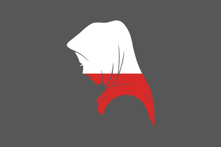 Poland Muslim girl wearing Poland flag hijab, Poland flag vector graphic, Poland country flag is a symbol of freedom, National Poland flag, vector illustrationのイラスト素材