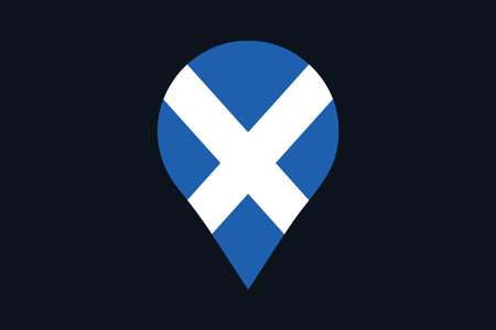 Scotland flag with location sign, Flag of Scotland national country symbol illustration Vector, Rectangle Scotland flag illustration, Flat vector illustrationのイラスト素材
