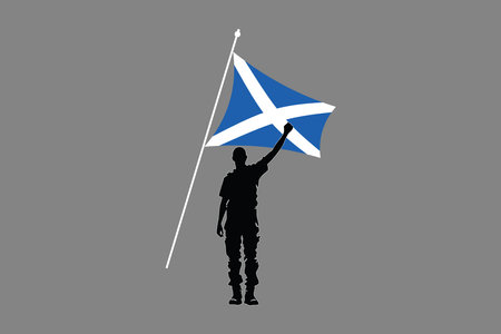 A Man with Scotland flag, Flag of Scotland national country symbol illustration Vector, Rectangle Scotland flag illustration, Flat vector illustrationのイラスト素材