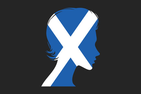 Scotland flag and girlâs shape, Flag of Scotland national country symbol illustration Vector, Rectangle Scotland flag illustration, Flat vector illustrationのイラスト素材