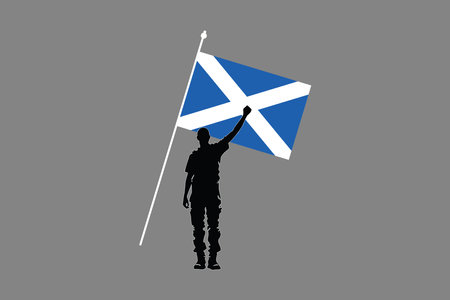 A Man with Scotland flag, Flag of Scotland national country symbol illustration Vector, Rectangle Scotland flag illustration, Flat vector illustrationのイラスト素材