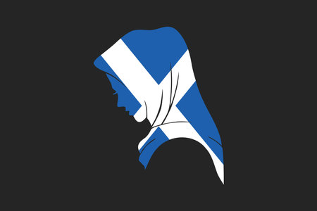 Scotland Muslim girl wearing Scotland flag hijab, Scotland flag vector graphic, Scotland country flag is a symbol of freedom, National Scotland flag, vector illustrationのイラスト素材