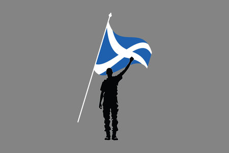 A Man with Scotland flag, Flag of Scotland national country symbol illustration Vector, Rectangle Scotland flag illustration, Flat vector illustrationのイラスト素材