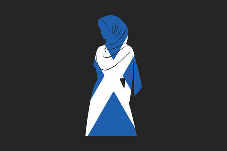 Scotland Muslim girl wearing Scotland flag hijab, Scotland flag vector graphic, Scotland country flag is a symbol of freedom, National Scotland flag, vector illustrationのイラスト素材